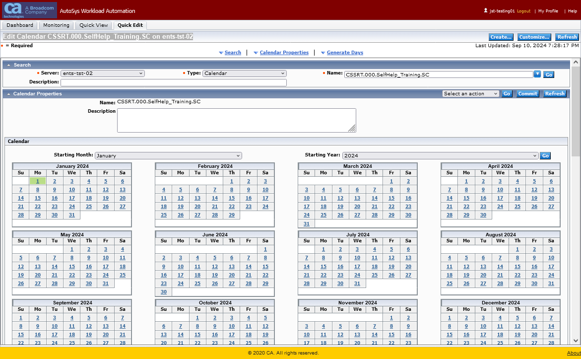 Autosys Calendar