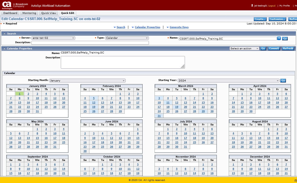 Autosys Calendar