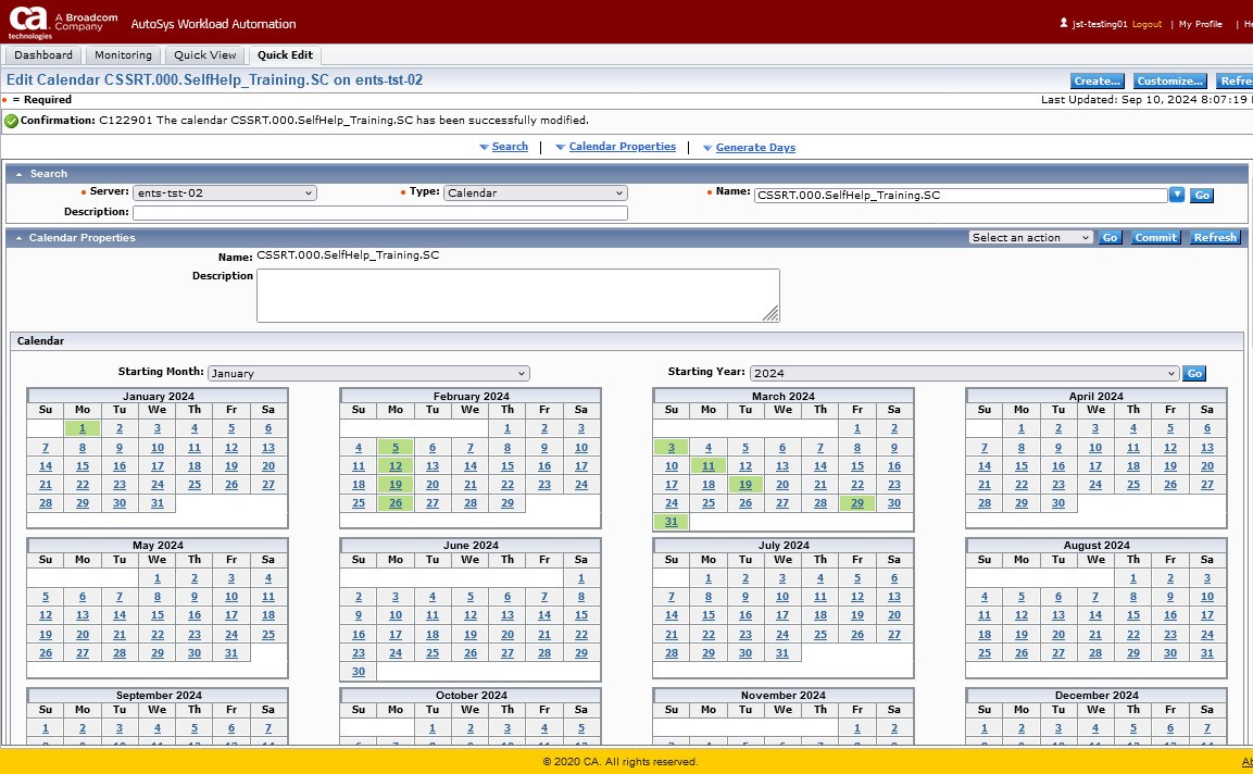 Autosys Calendar