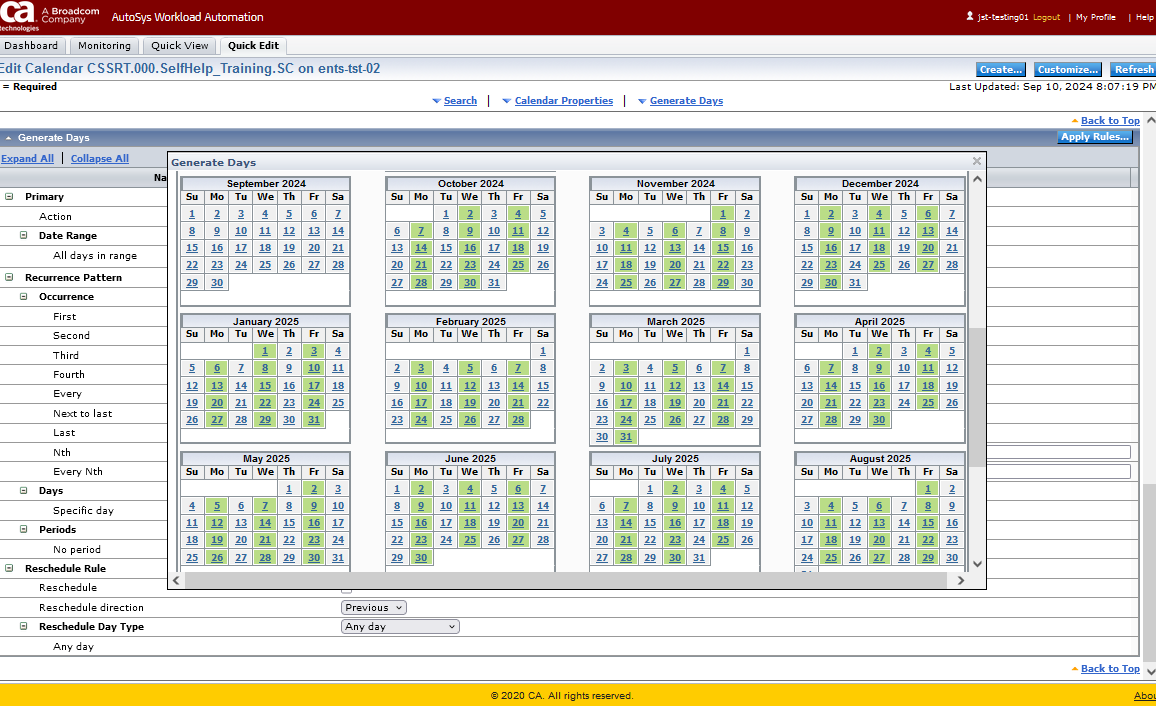 Autosys Calendar